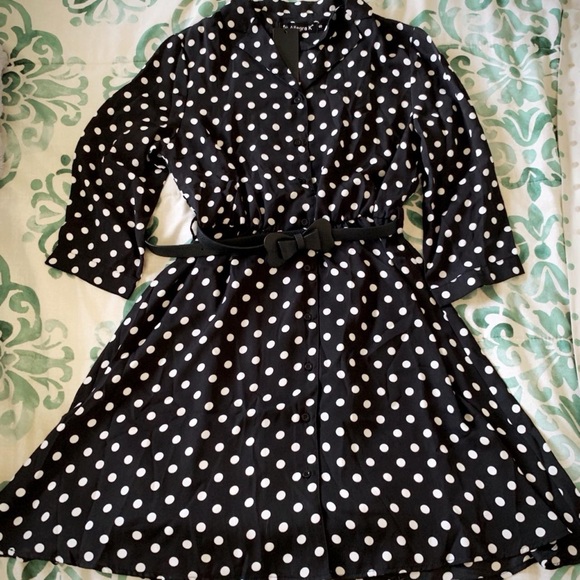 Allegra K Polka Dot Dress with Bow Belt - Picture 4 of 5